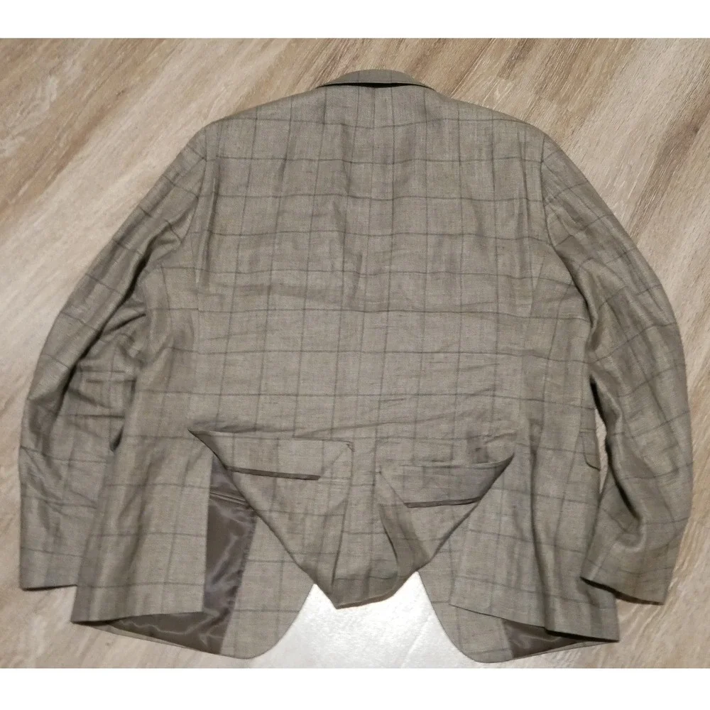 Lauren Ralph Lauren Mens 44R Blazer Tan Brown Windowpane Check Sport Coat Macy's